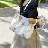 French Sweet Ladies Shoulder Bag Summer Tulip Flowers Tote Bag with Zipper