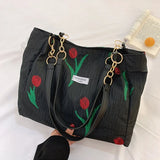French Sweet Ladies Shoulder Bag Summer Tulip Flowers Tote Bag with Zipper