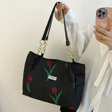 French Sweet Women Shoulder Bag with Zipper Large Capacity Handbag
