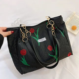 French Sweet Women Shoulder Bag with Zipper Large Capacity Handbag