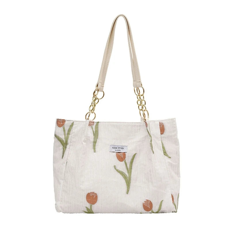 French Sweet Women Shoulder Bag with Zipper Large Capacity Handbag