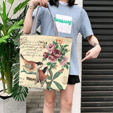 Butterfly Printed Tote Bag Women Linen Shoulder Bag Foldable Shopping Bag