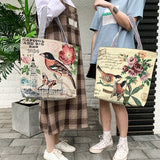 Butterfly Printed Tote Bag Women Linen Shoulder Bag Foldable Shopping Bag
