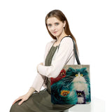Cartoon Cat Print Tote Bag For Women Reusable Shoulder Bag