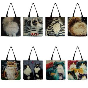 Cartoon Cat Print Tote Bag For Women Reusable Shoulder Bag