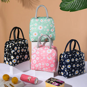 Daisy Pattern Lunch Box Bag Portable Zipper Waterproof Insulated Cooler Bag