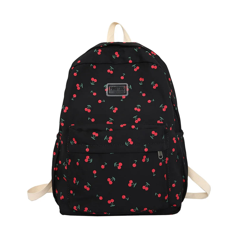 Cherry Print School Bag for Girls with Large Capacity