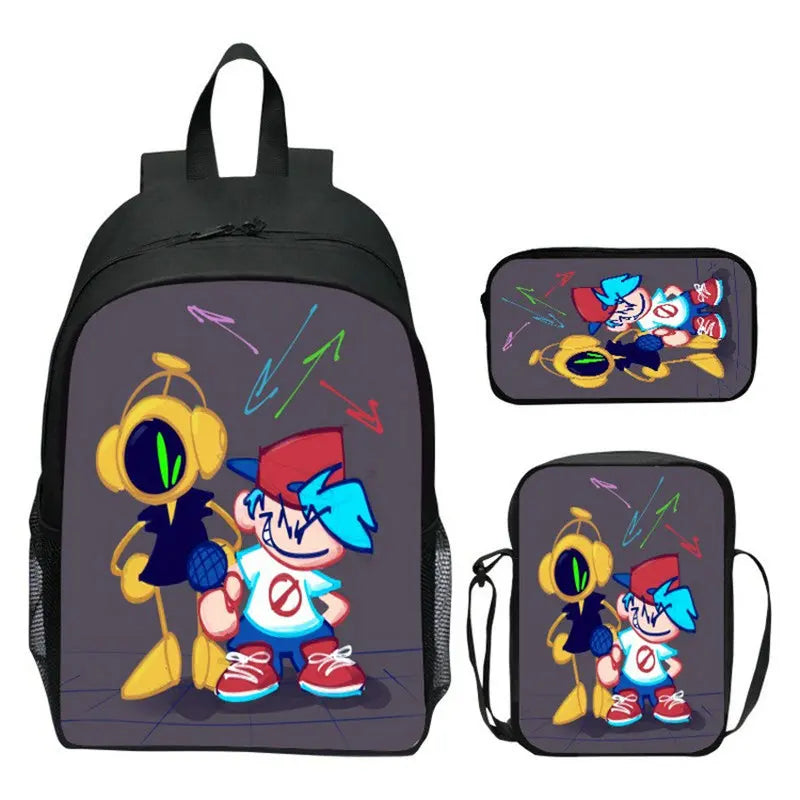 FNF Backpack 3 Pcs Set with Pencil Case Crossbody Bags Kids Cartoon School Bags