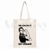 Vegan Cartoon Print Shopping Bags Girls Hand Bag