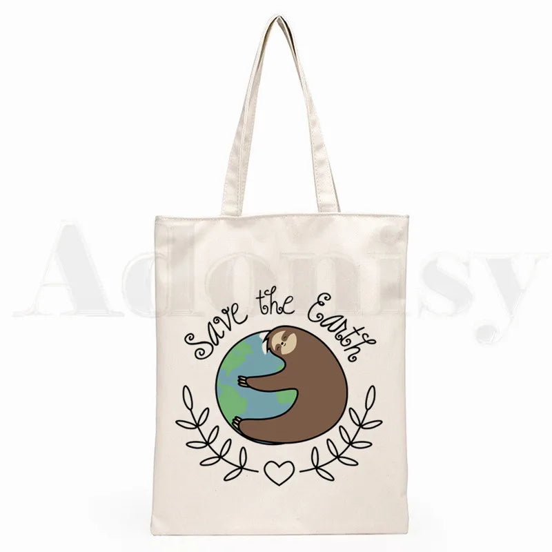 Vegan Cartoon Print Shopping Bags Girls Hand Bag
