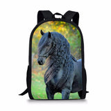 Friesian Horse Print School Backpack for Teen Boys Girls Daypack