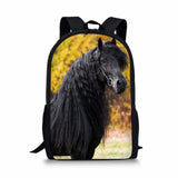 Friesian Horse Print School Backpack for Teens Girls Boys Daypack