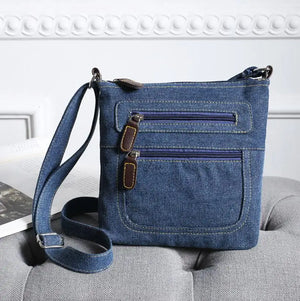 Denim Shoulder Bag Double Zipper Cross Body Lady Messenger Small Bag