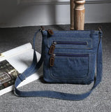 Denim Shoulder Bag Double Zipper Cross Body Lady Messenger Small Bag