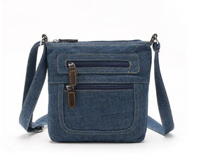 Denim Shoulder Bag Double Zipper Cross Body Lady Messenger Small Bag