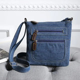 Denim Shoulder Bag Double Zipper Cross Body Lady Messenger Small Bag
