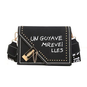 Frosted Letter Shoulder Bag with Lock and Strap