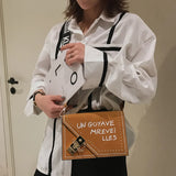 Frosted Letter Shoulder Bag with Lock and Strap