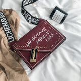 Frosted Letter Shoulder Bag with Lock and Strap