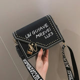Frosted Letter Shoulder Bag with Lock and Strap