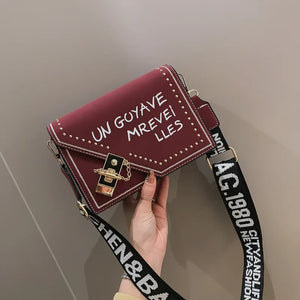 Frosted Letter Shoulder Bag with Lock and Strap