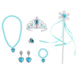 Frozen Crown Magic Wand Girls Elsa Princess Necklace Bracelet Ear Clip Ring Set