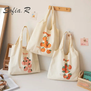 Fruit Printing Canvas Bag Female Shoulder Large Capacity Handbag