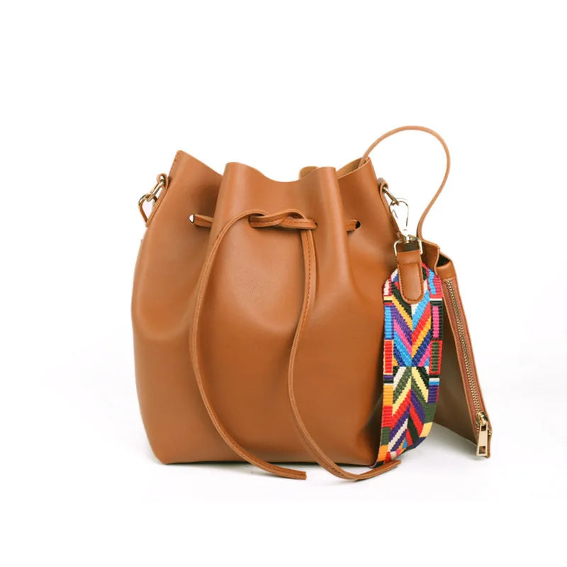 Women Bucket Bag PU Leather Messenger Handbag