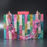 Fuchsia Striped Acrylic Box Clutch Evening Party Shoulder Purse