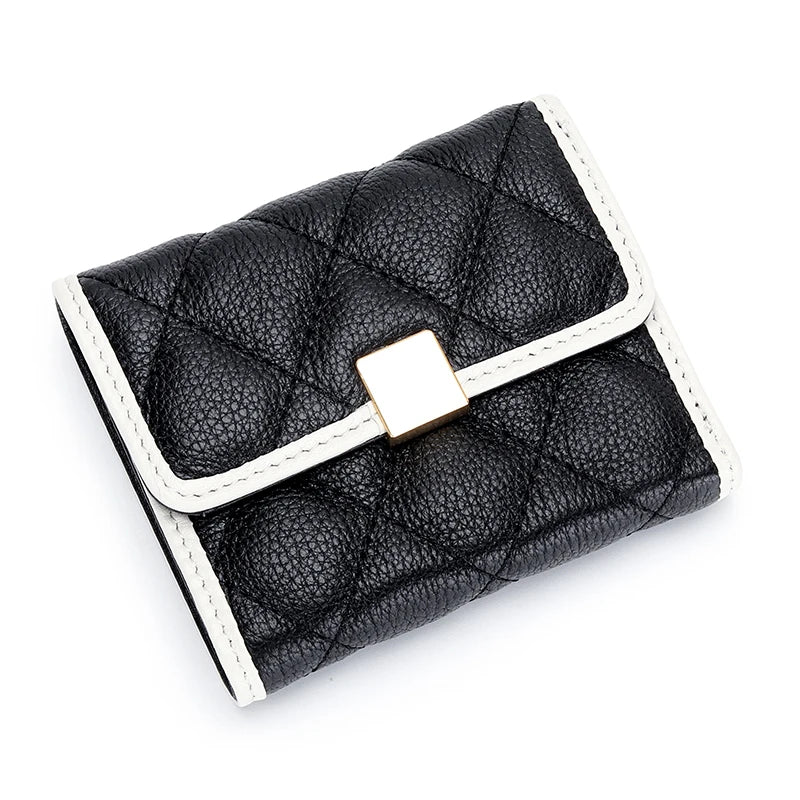 Short Cow Leather Wallet Women's Lingge Style
