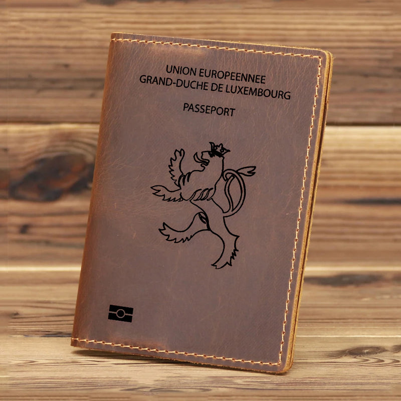 Luxemburg Passport Cover Cowhide Leather Holder Travel Wallet