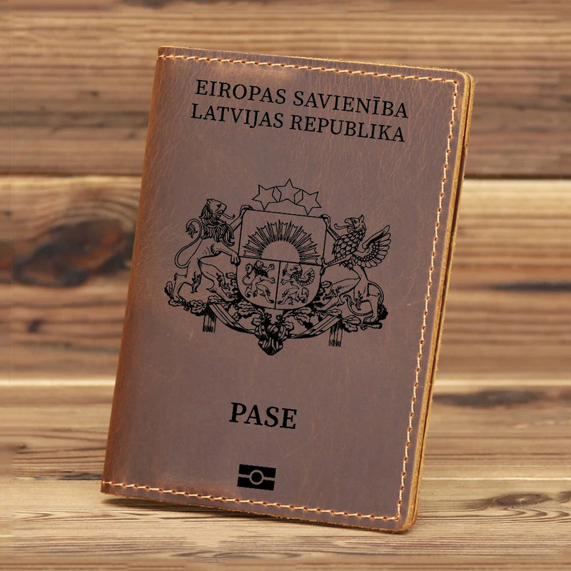 Latvia Passport Cover Cowhide Leather Holder Travel Accessories