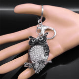 Rhinestone Owl Keychain Silver Animal Key Ring Jewelry Gift