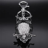 Rhinestone Owl Keychain Silver Animal Key Ring Jewelry Gift