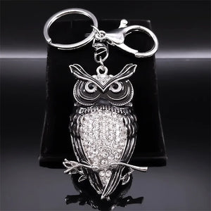 Rhinestone Owl Keychain Silver Animal Key Ring Jewelry Gift