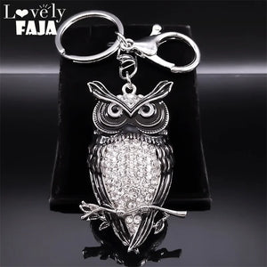Rhinestone Owl Keychain Silver Animal Key Ring Jewelry Gift