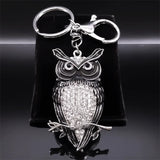 Rhinestone Owl Keychain Silver Animal Key Ring Jewelry Gift