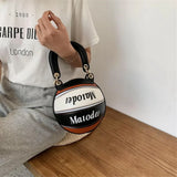 Basketball Shape Female Tote Bag Handbag Round PU Shoulder Messenger Bag