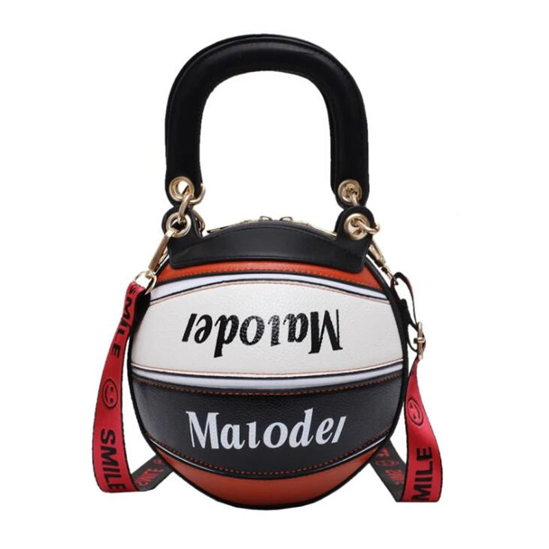 Basketball Shape Female Tote Bag Handbag Round PU Shoulder Messenger Bag