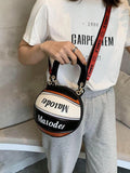 Basketball Shape Female Tote Bag Handbag Round PU Shoulder Messenger Bag