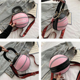 Basketball Shape Female Tote Bag Handbag Round PU Shoulder Messenger Bag