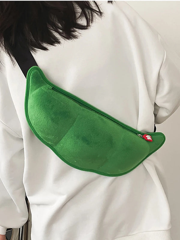 Cartoon Pea Green Chest Bag for Women Waist Shoulder Female Fanny Pack