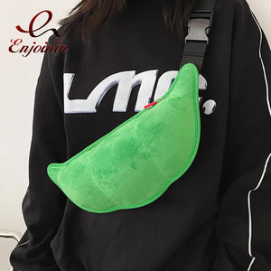 Cartoon Pea Green Chest Bag for Women Waist Shoulder Female Fanny Pack
