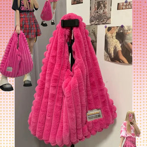 Fluffy Plush Wide Strap Shoulder Bag