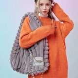 Fluffy Plush Wide Strap Shoulder Bag