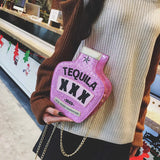 Sequined Letter Vase Chain Shoulder Bag Crossbody Messenger Purse