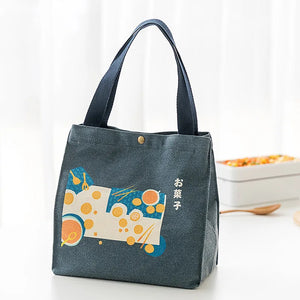 Functional Pattern Cooler Lunch Box Portable Insulated Canvas Lunch Handbag