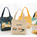 Functional Pattern Cooler Lunch Box Portable Insulated Canvas Lunch Handbag