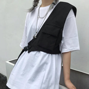 Functional Ribbons Chest Bags Hip Hop Streetwear Men Waist Bags