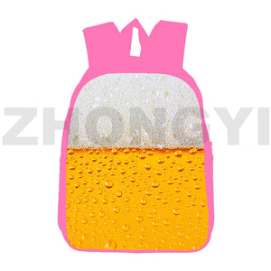 3D Printed Anime Beer Foam Backpack Schoolbag 12/16 Inch Pink Bookbag